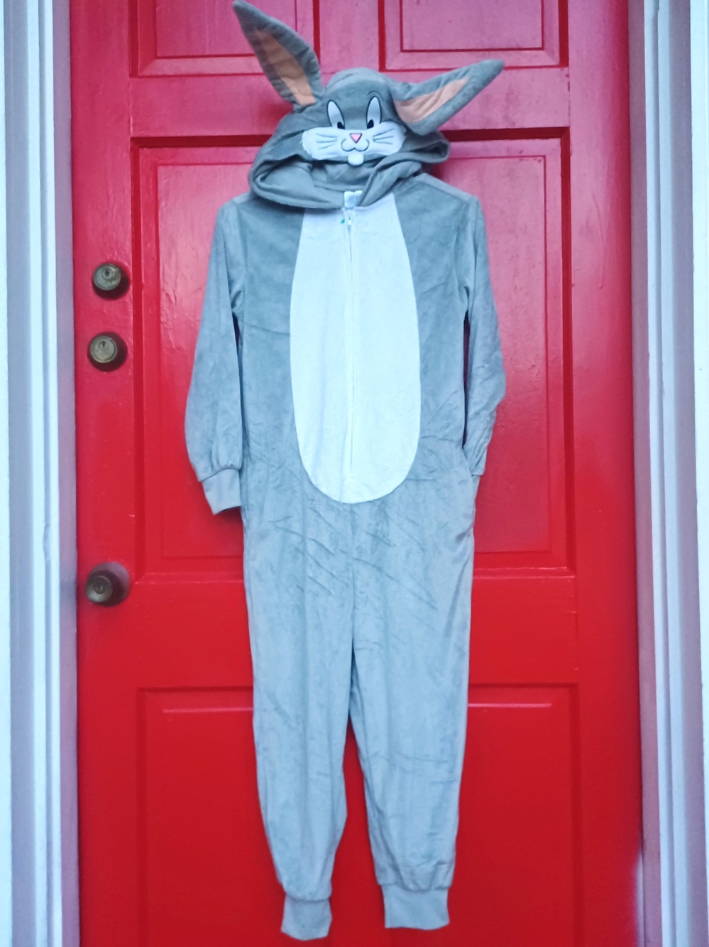 Looney Tunes Grey and White Bugs Bunny Onesie Costume with Hood
